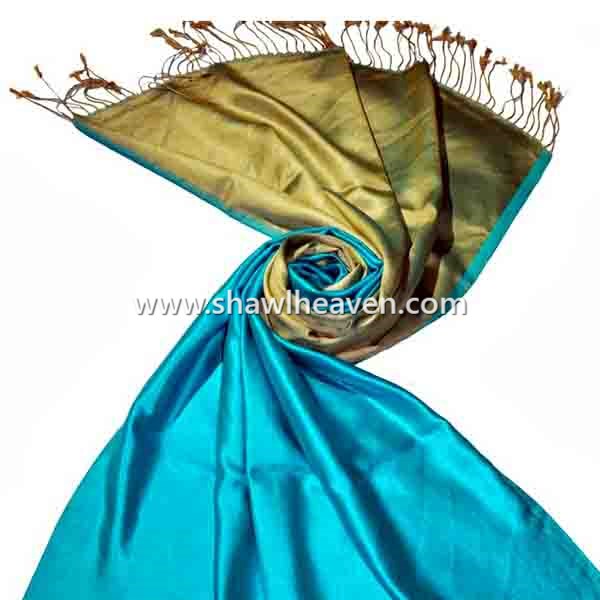 Aqua/Lime Silk scarf wrap, buy satin stoles & scarves from Tri Star Overseas